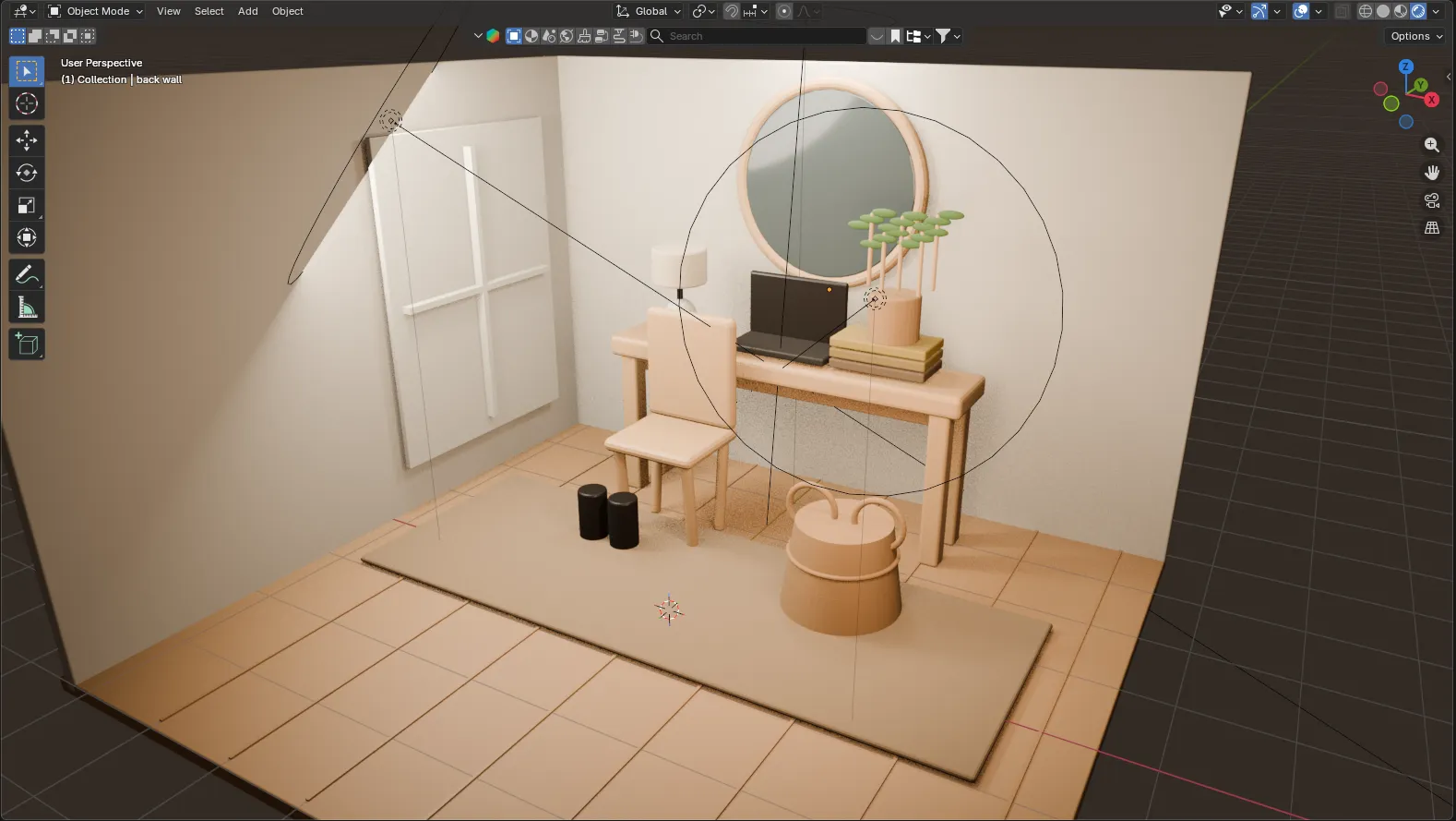 Anthropic x Blender MCP server benchmark output for the Scandinavian entryway reference task